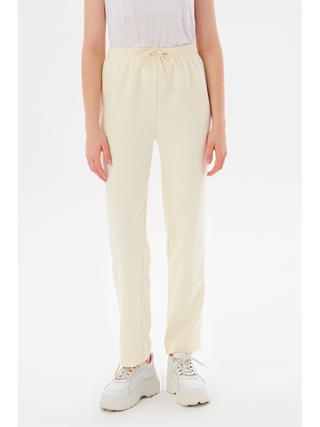 Ekru Kapüşonlu Düz Uzun Kollu Kadın Sweatshirt ve Eşofman Altı Takım-6