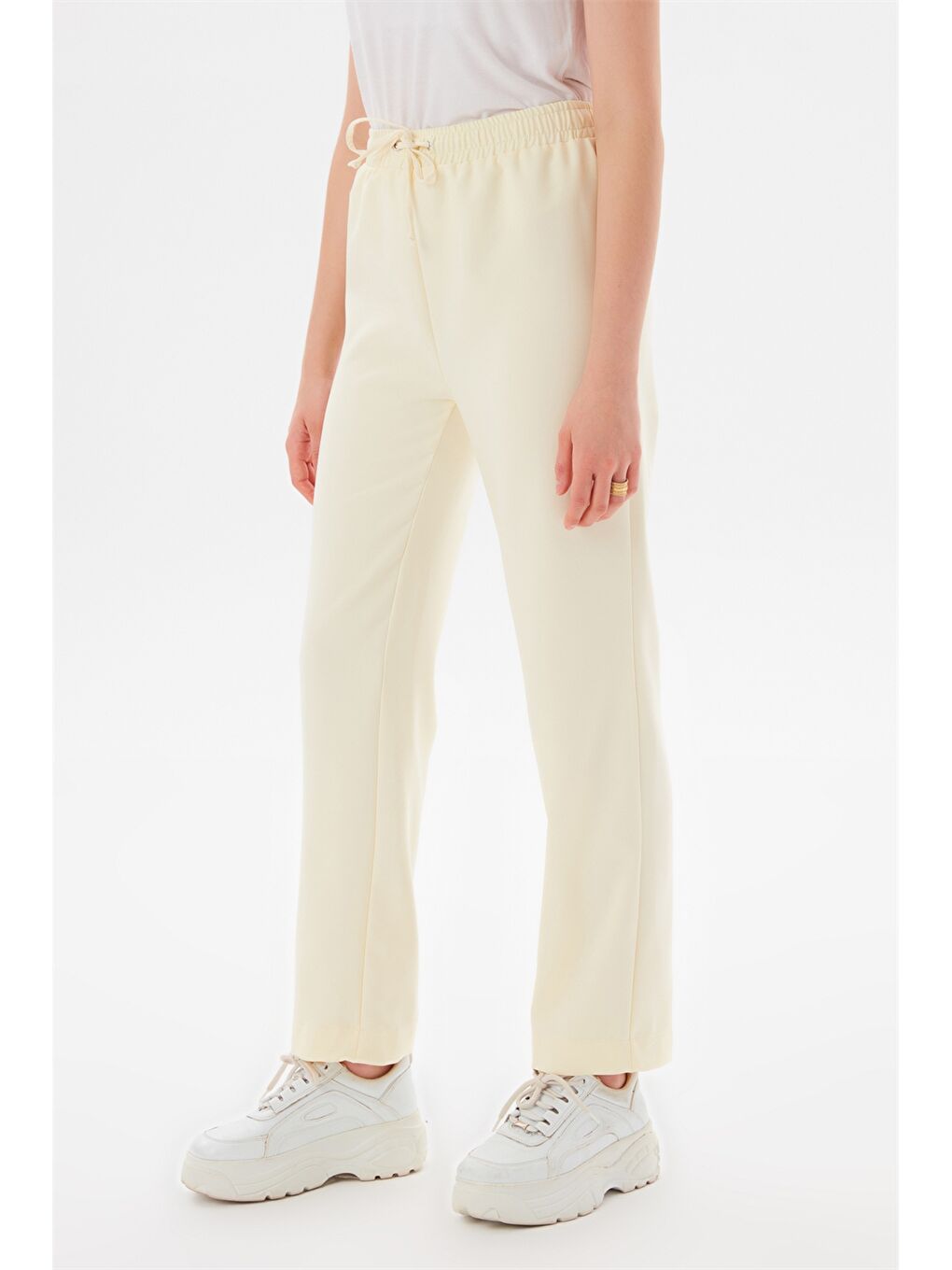 Ekru Kapüşonlu Düz Uzun Kollu Kadın Sweatshirt ve Eşofman Altı Takım-7