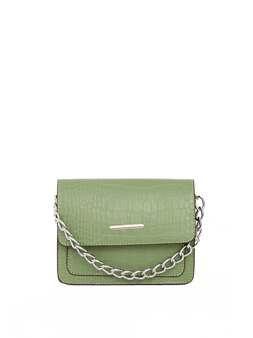 Yeşil Deri Görünümlü Kroko Desenli Kadın Çapraz Çanta-1