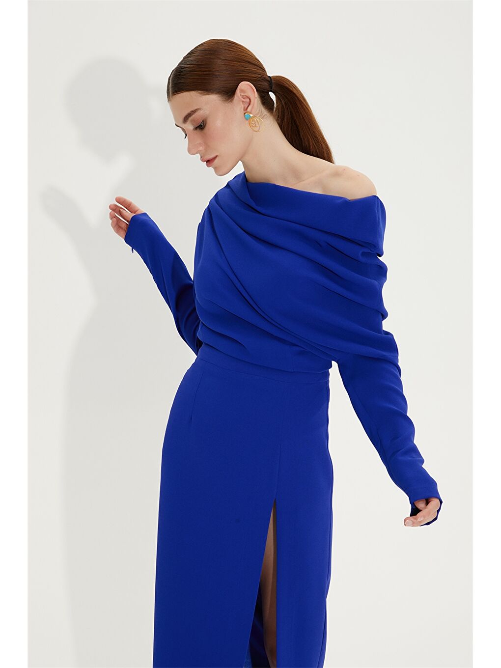 Mavi Kadın Beli Fermuarlı Düz Kalem Etek-1