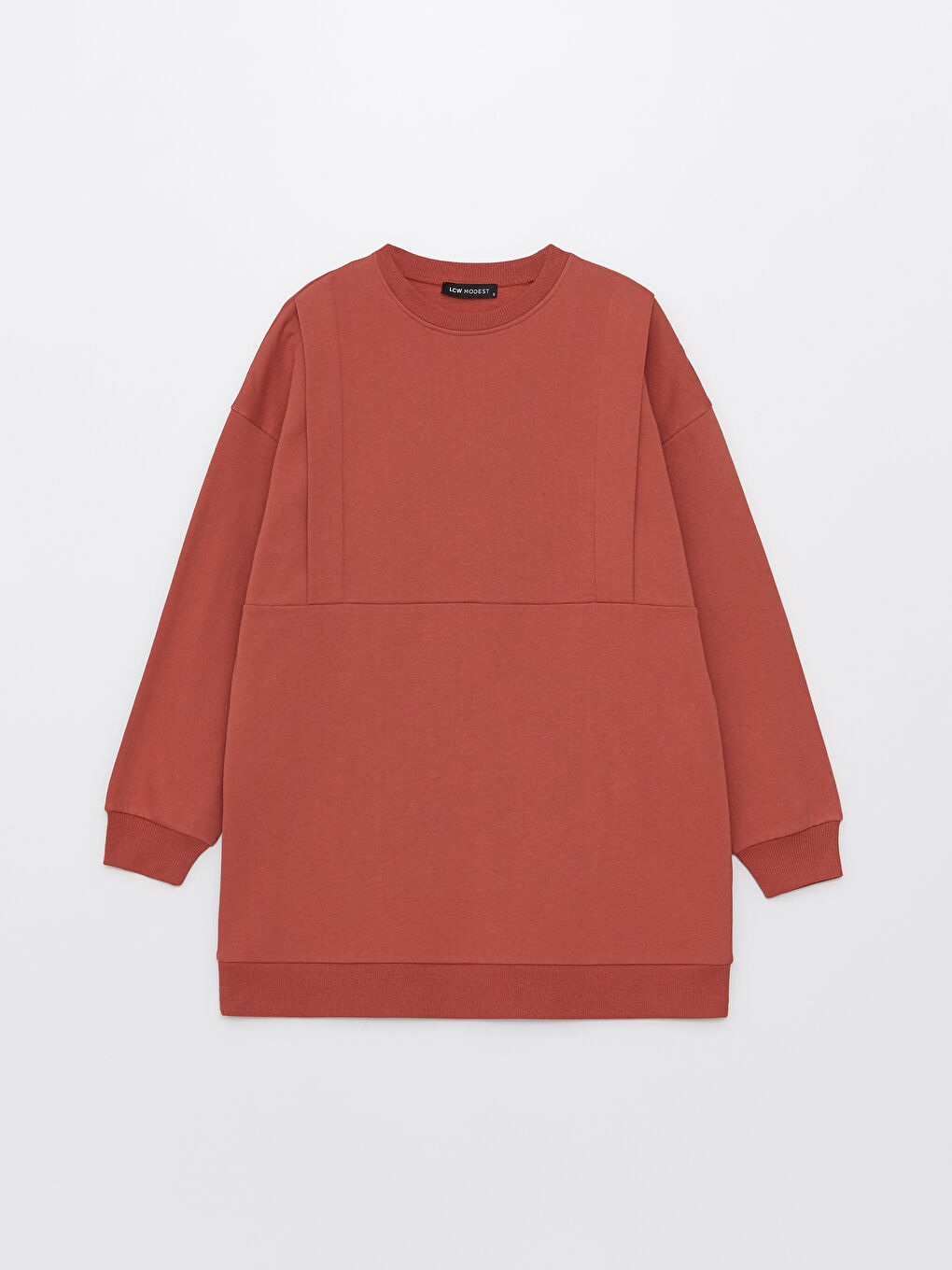 Kahverengi Bisiklet Yaka Düz Uzun Kollu Kadın Sweatshirt-5