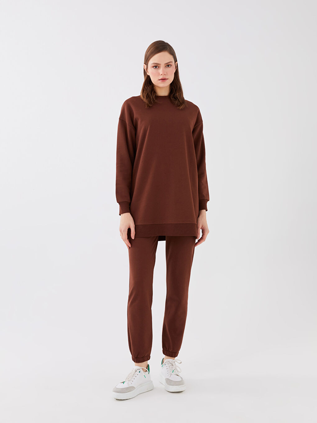 LCW Modest Bisiklet Yaka Düz Oversize Kadın Sweatshirt Tunik -W2KA09Z8-SWU