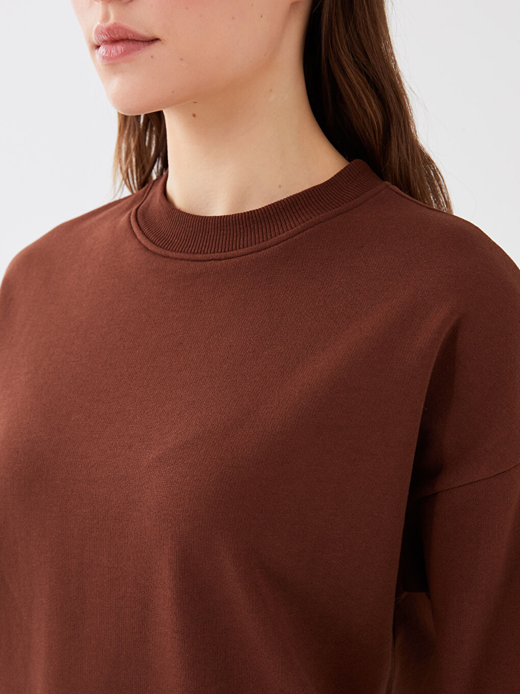 LCW Modest Bisiklet Yaka Düz Oversize Kadın Sweatshirt Tunik -W2KA09Z8-SWU
