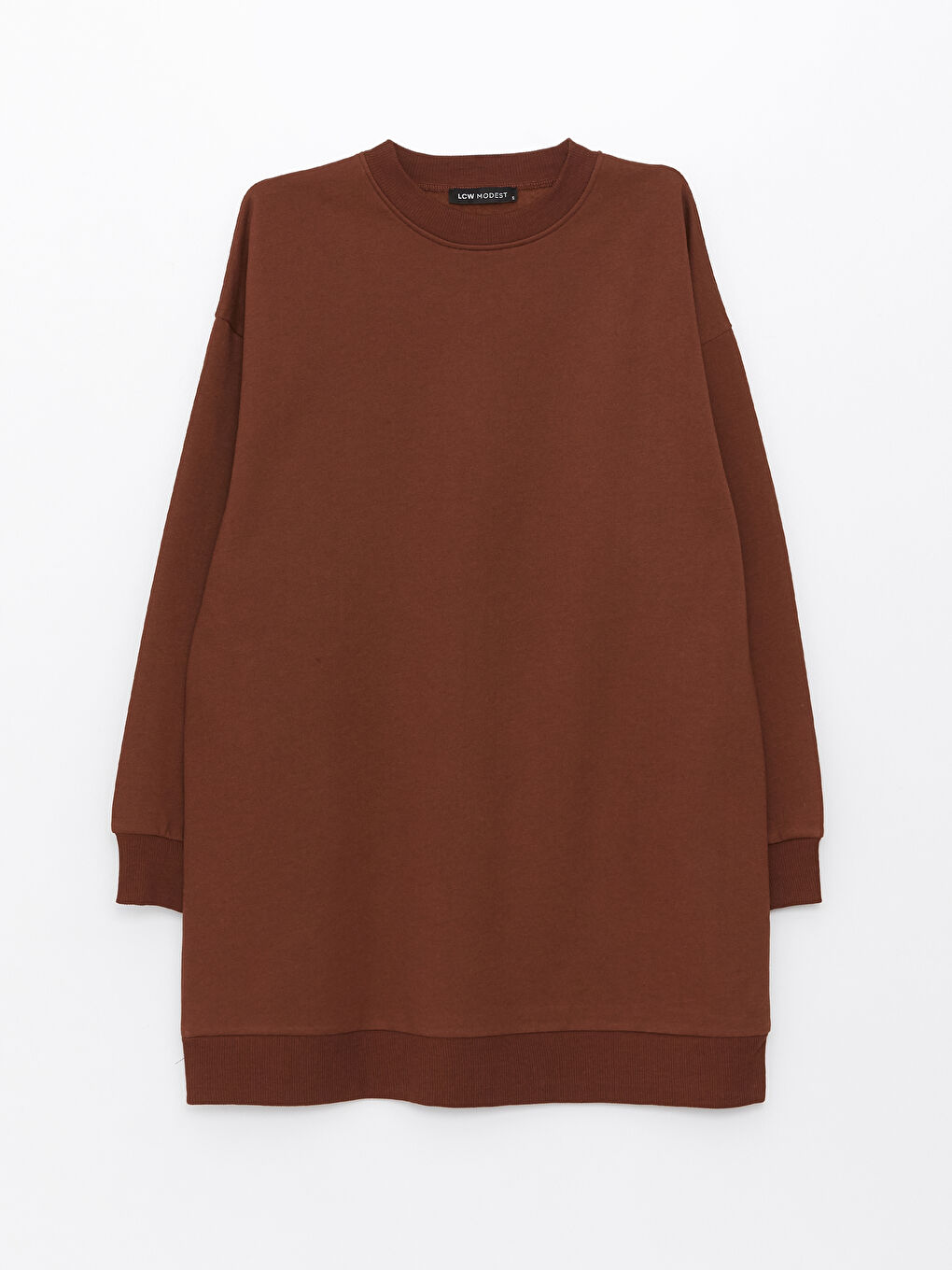 LCW Modest Bisiklet Yaka Düz Oversize Kadın Sweatshirt Tunik -W2KA09Z8-SWU
