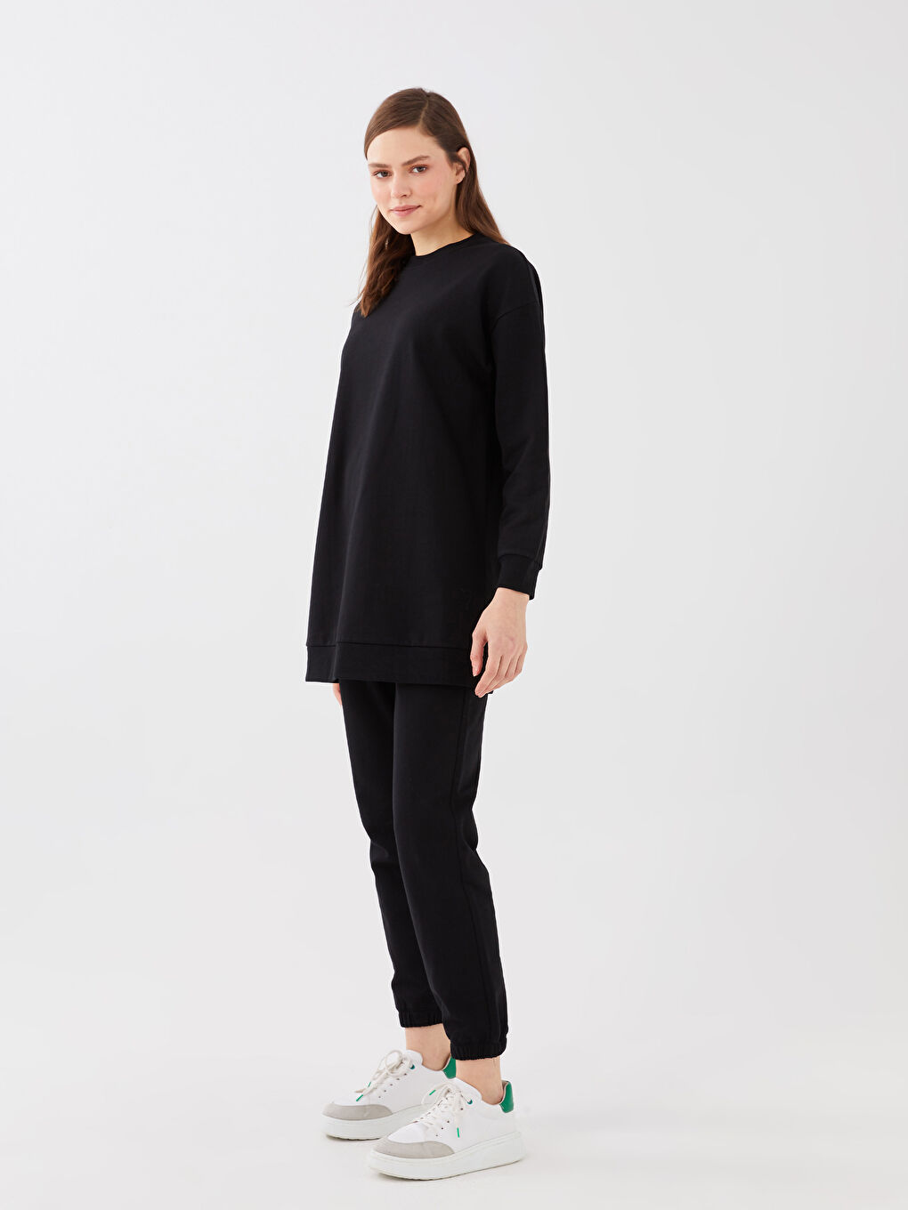 Siyah Kadın Beli Lastikli Düz Jogger Eşofman Altı