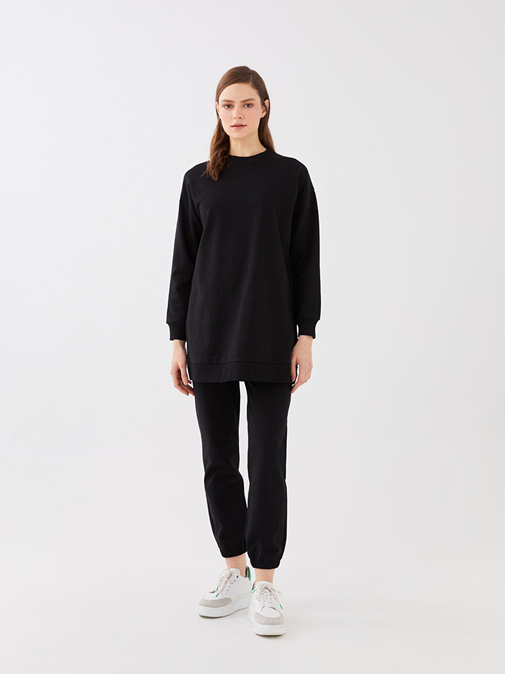 Siyah Kadın Beli Lastikli Düz Jogger Eşofman Altı-1