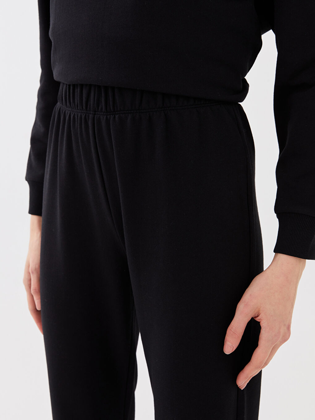 Siyah Kadın Beli Lastikli Düz Jogger Eşofman Altı-2