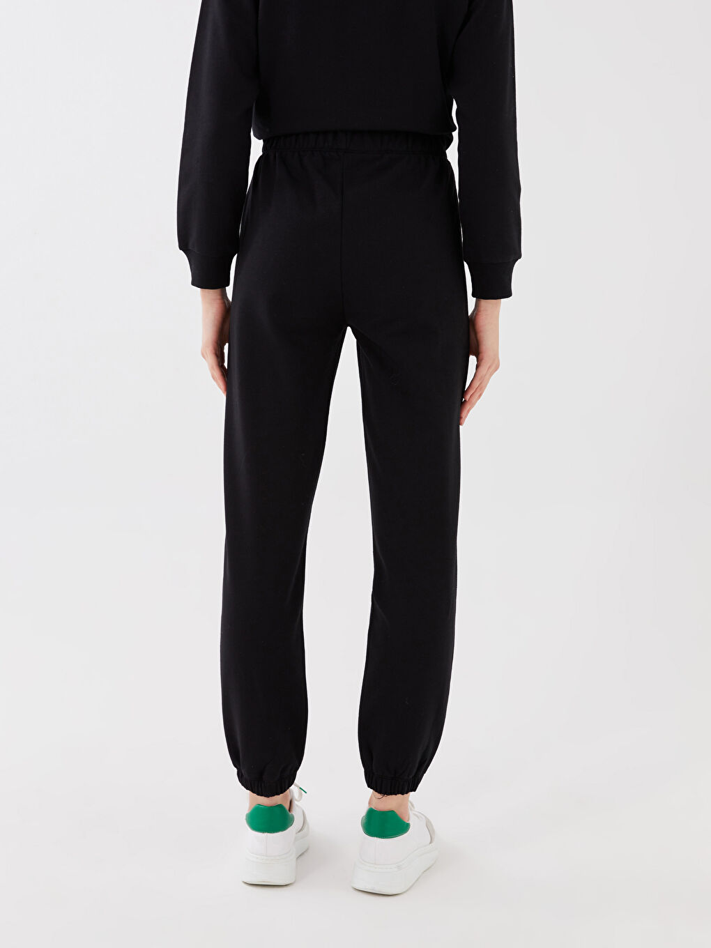 Siyah Kadın Beli Lastikli Düz Jogger Eşofman Altı-4