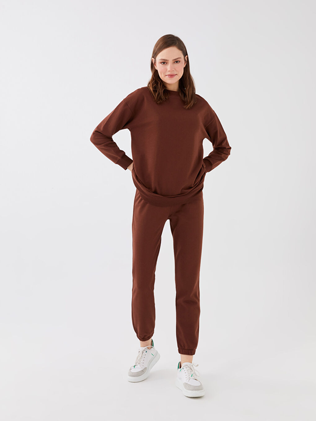 Pantaloni de trening jogger simpli cu talie elastică pentru femei-1