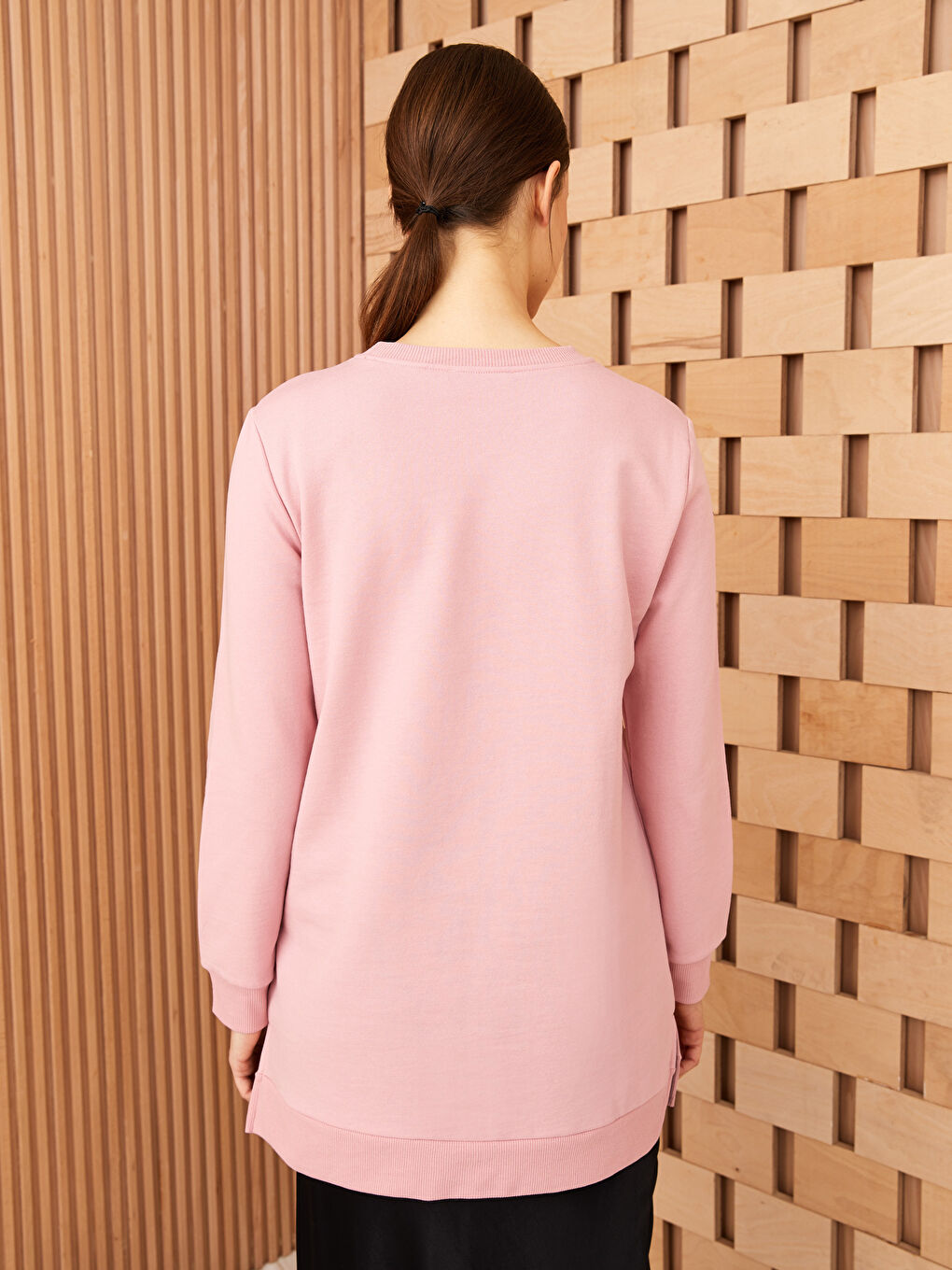 Crew Neck Plain Long Sleeve Women's Sweatshirt Tunic-4