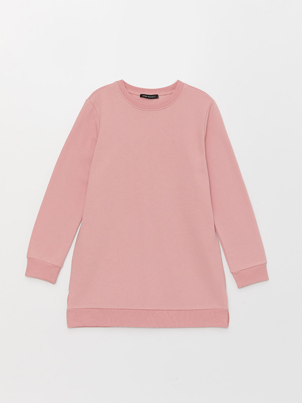 Crew Neck Plain Long Sleeve Women's Sweatshirt Tunic-5