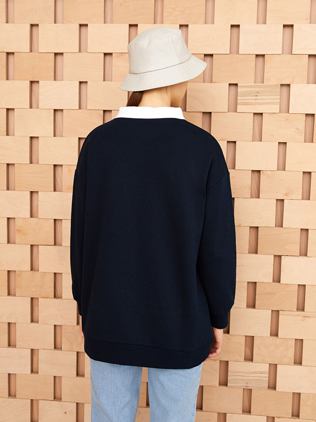 Hanorac Gros Imprimat cu Guler Polo pentru Femei-4