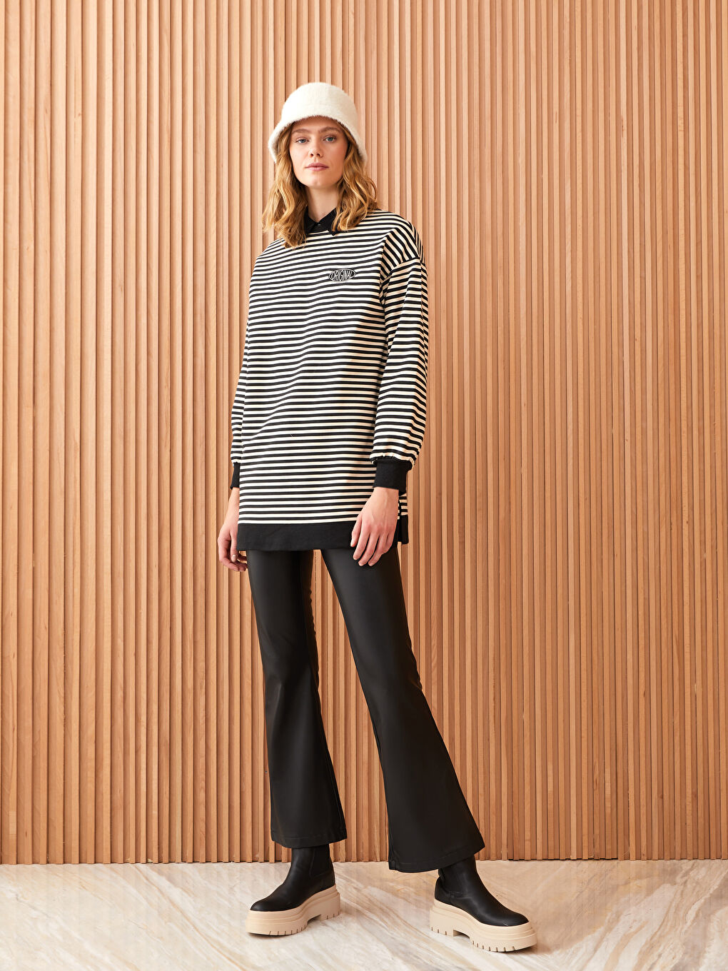 Siyah Çizgili Oversize Kadın Sweatshirt Tunik-2