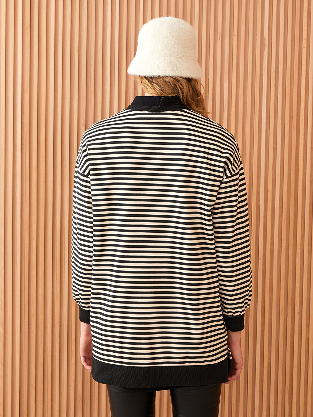 Siyah Çizgili Oversize Kadın Sweatshirt Tunik-4