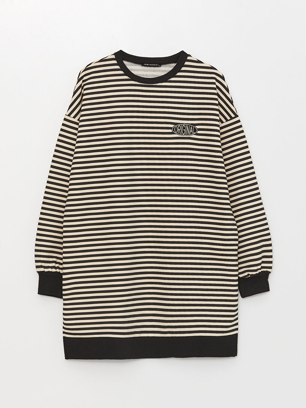 Siyah Çizgili Oversize Kadın Sweatshirt Tunik-5