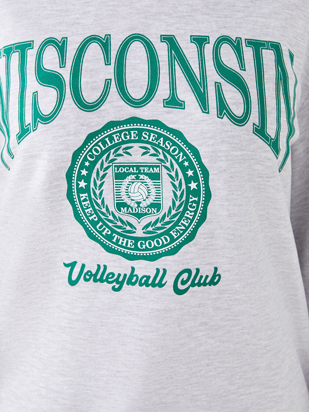 Gri Bisiklet Yaka Baskılı Uzun Kollu Kadın Sweatshirt-2