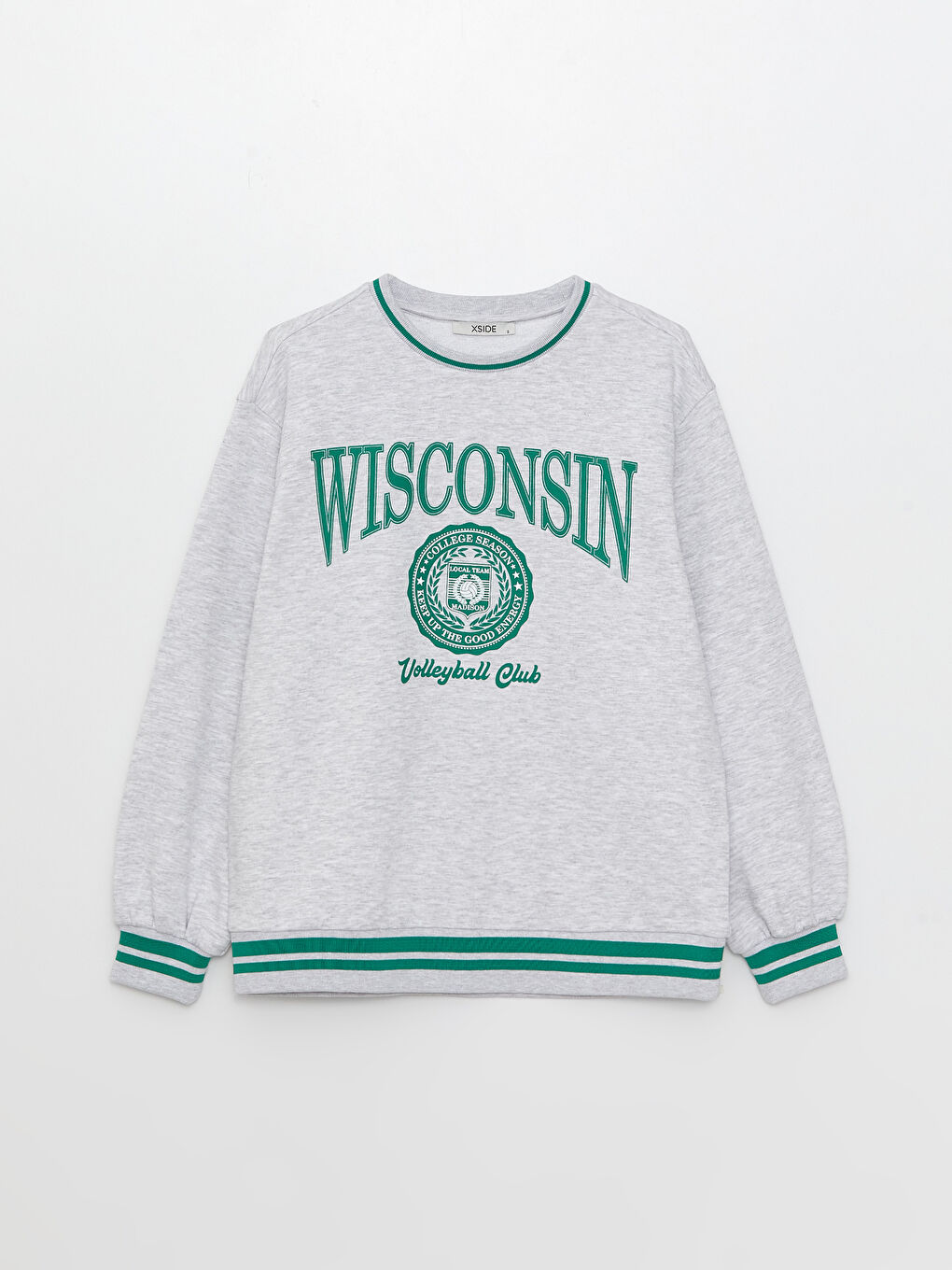 Gri Bisiklet Yaka Baskılı Uzun Kollu Kadın Sweatshirt-4