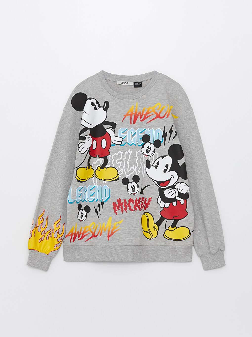 XSIDE Gri Bisiklet Yaka Mickey Mouse Baskılı Kadın Kalın Sweatshirt - 5