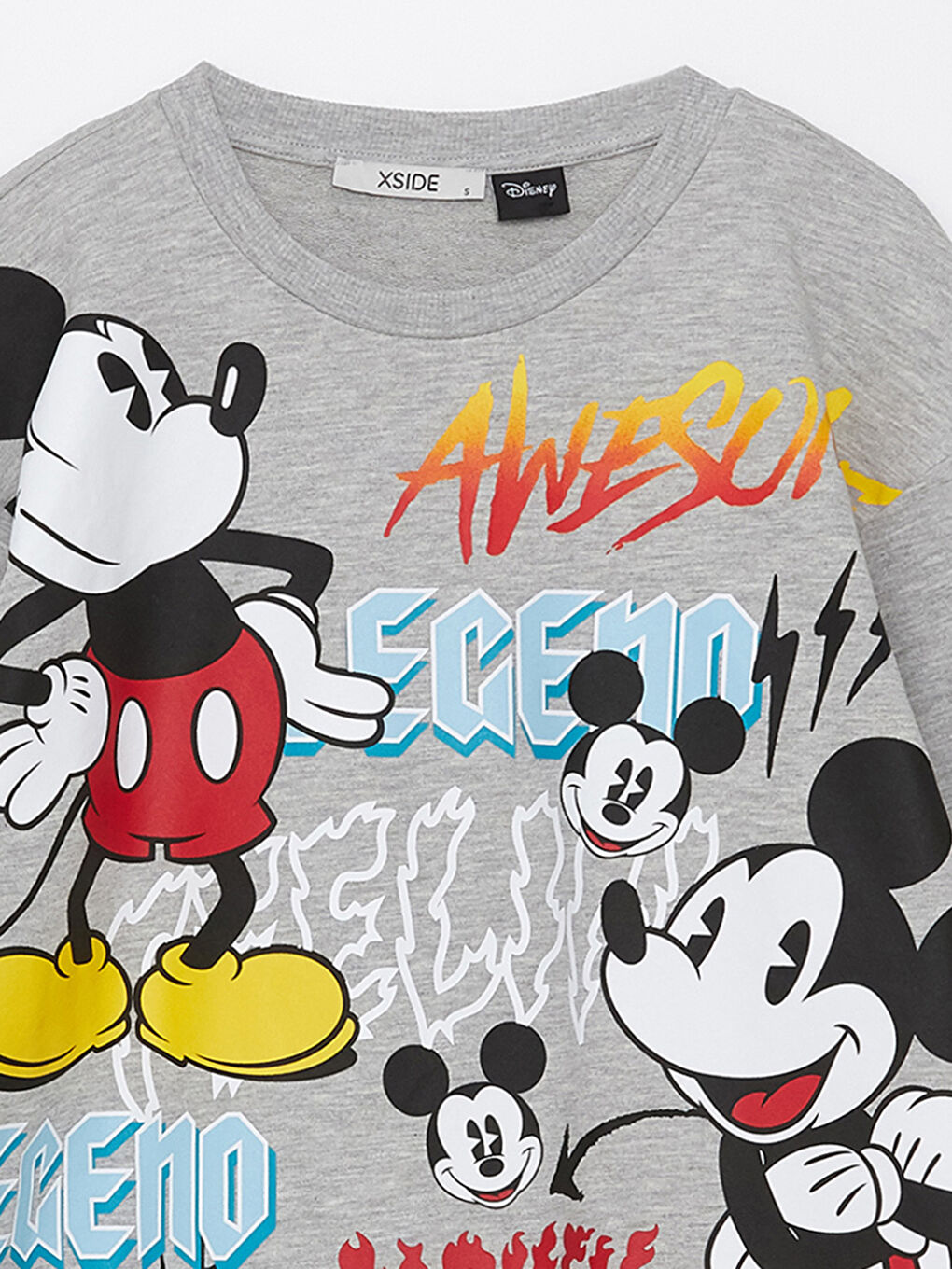 XSIDE Gri Bisiklet Yaka Mickey Mouse Baskılı Kadın Kalın Sweatshirt - 7