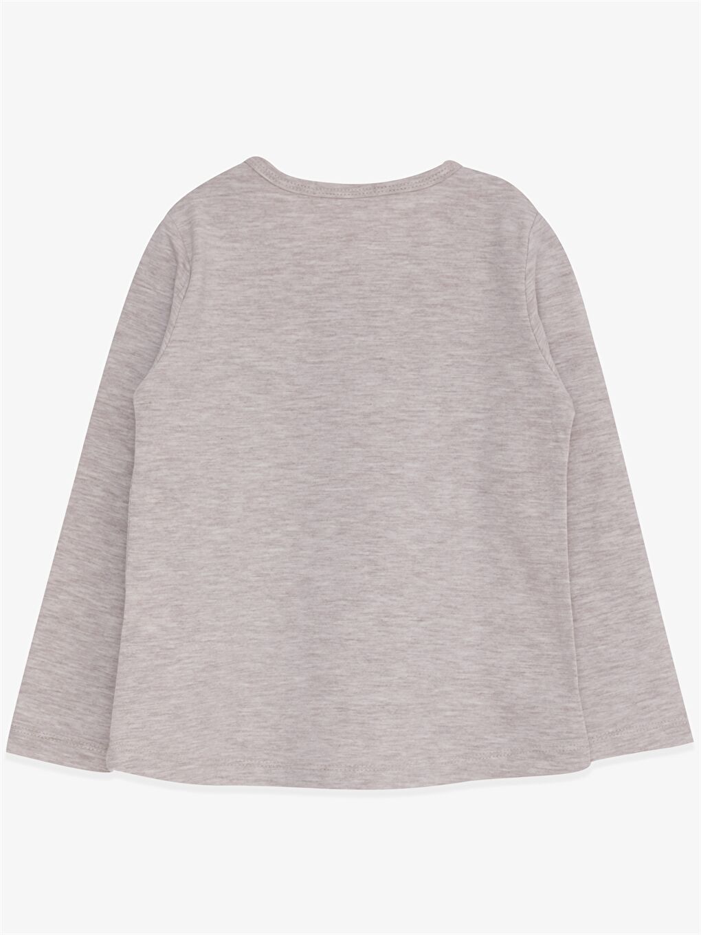 Bej Bisiklet Yaka Baskılı Uzun Kollu Kız Çocuk Tişört-1