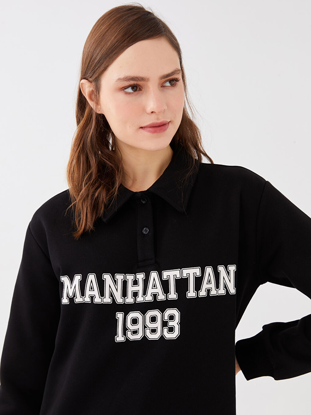 LCW Modest Polo Yaka Baskılı Kadın Kalın Sweatshirt -W2KC29Z8-RQN