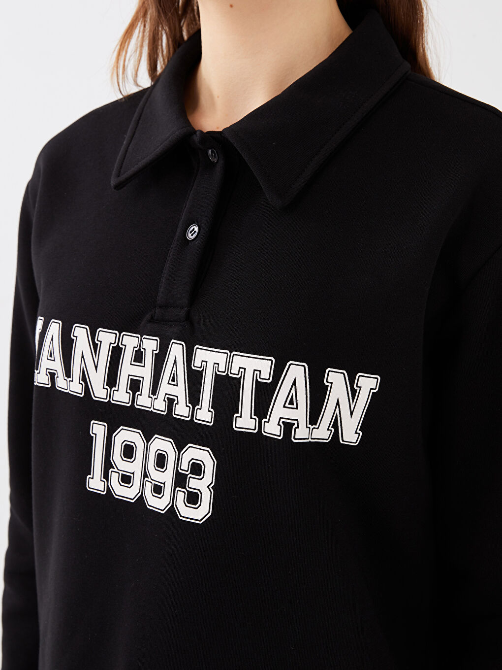 LCW Modest Polo Yaka Baskılı Kadın Kalın Sweatshirt -W2KC29Z8-RQN