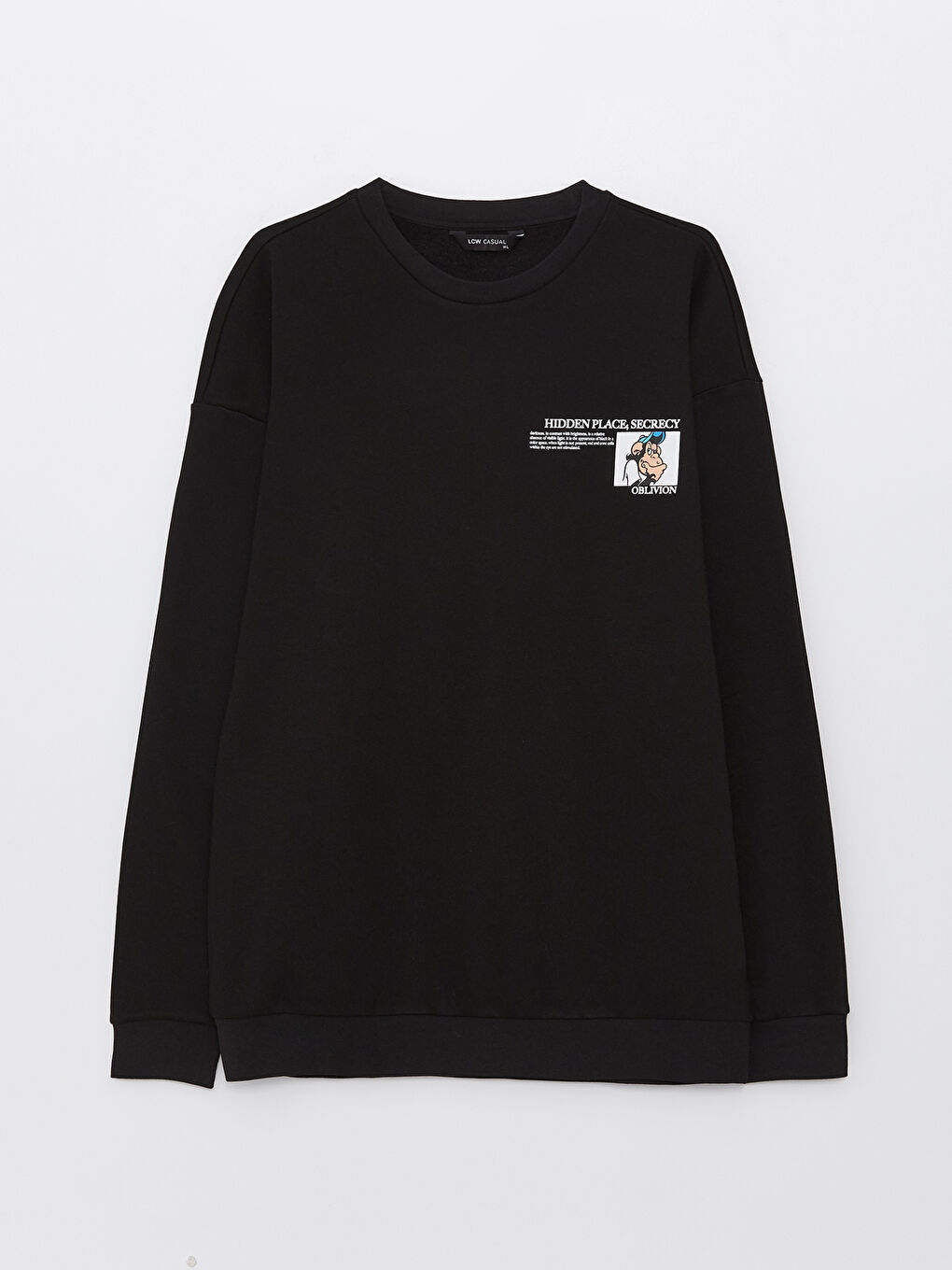 Siyah Bisiklet Yaka Uzun Kollu Nostaljik Maymun Baskılı Erkek Kalın Sweatshirt-5