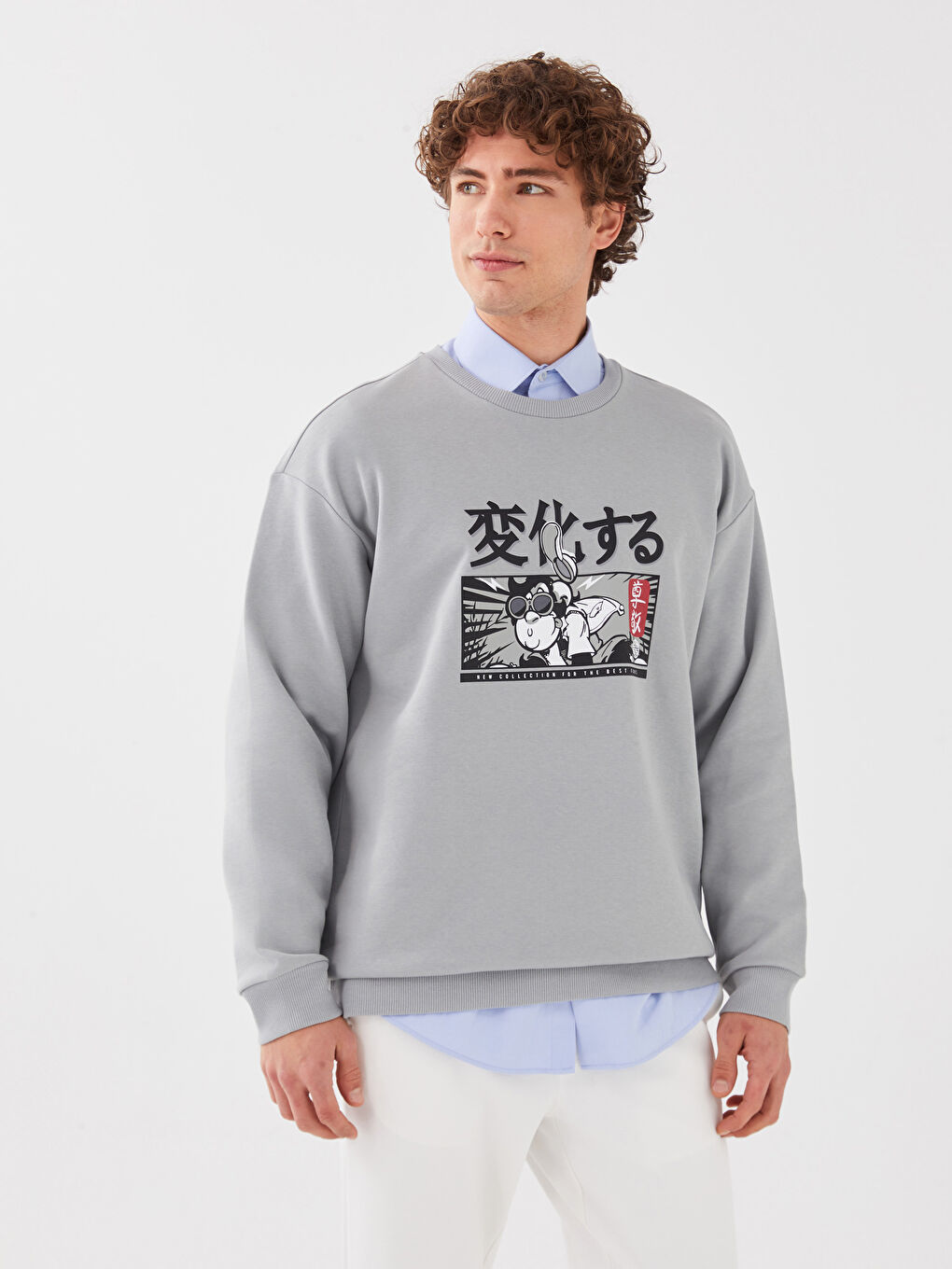 Crew Neck Long Sleeve Nostalgic Monkey Printed Men's Thick Sweatshirt-1