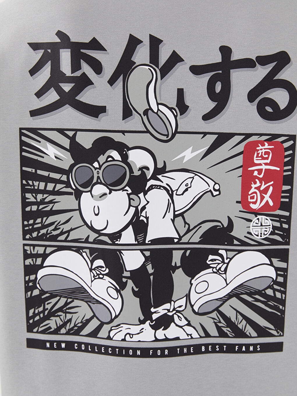 Crew Neck Long Sleeve Nostalgic Monkey Printed Men's Thick Sweatshirt-3