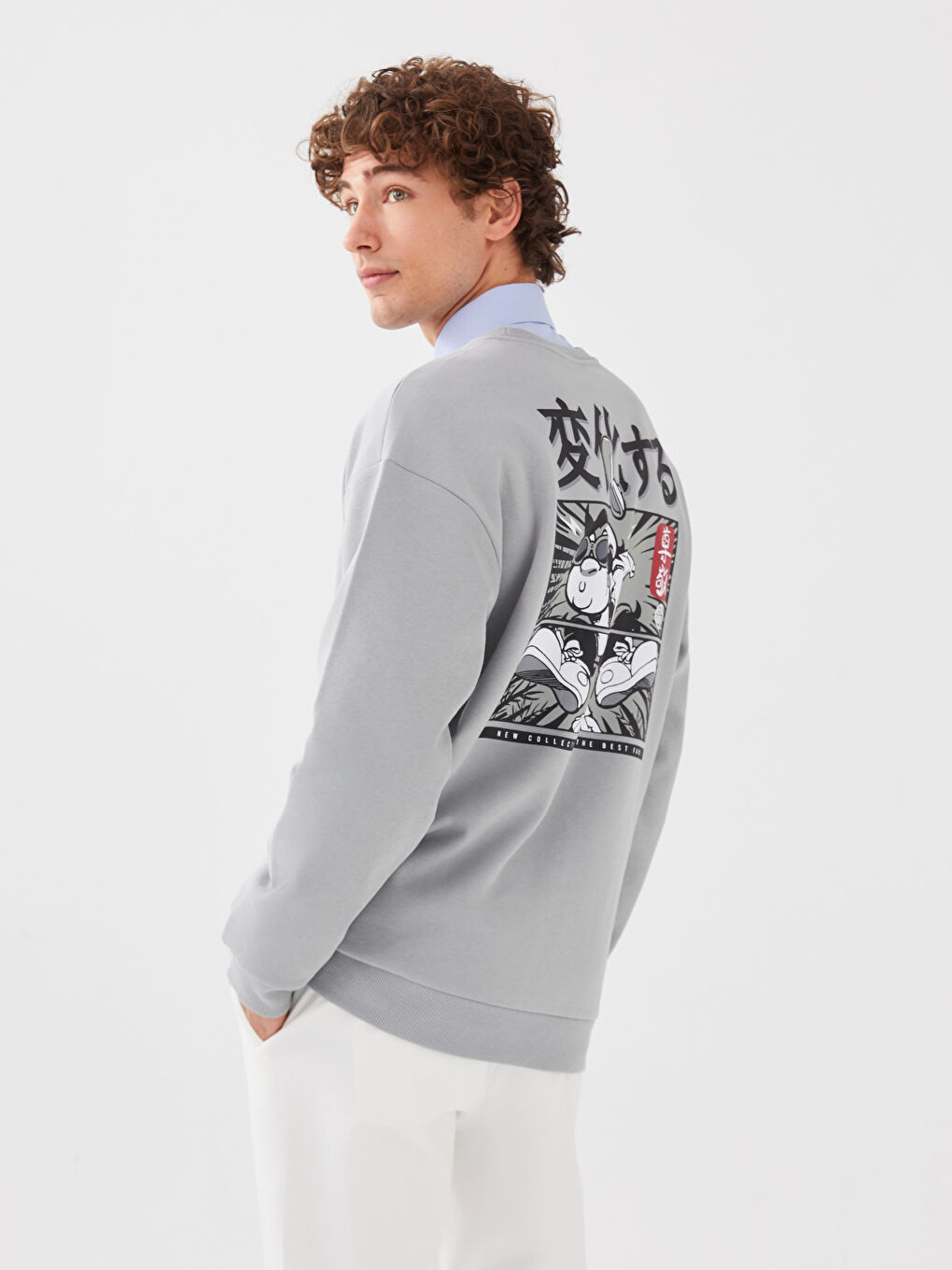 Crew Neck Long Sleeve Nostalgic Monkey Printed Men's Thick Sweatshirt-4