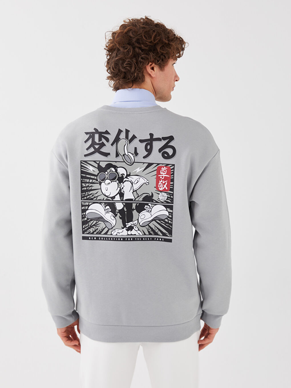 Crew Neck Long Sleeve Nostalgic Monkey Printed Men's Thick Sweatshirt-5