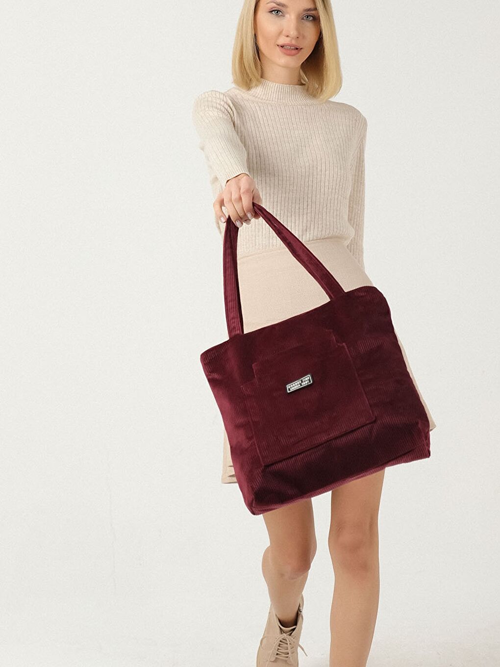 Bordo Kadife Kadın Omuz Çantası-2