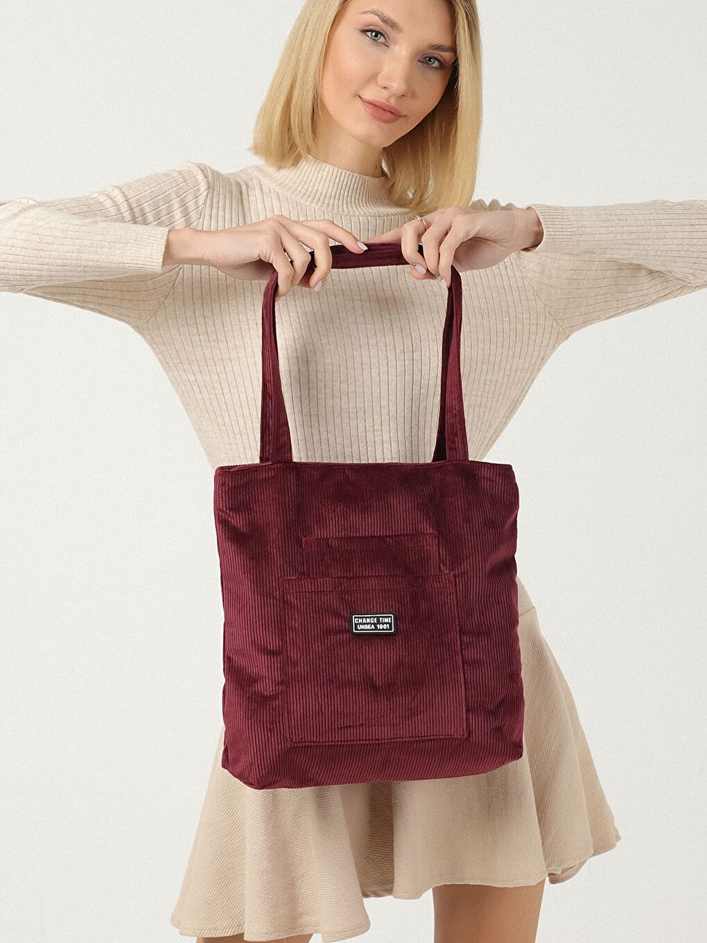 Bordo Kadife Kadın Omuz Çantası-4