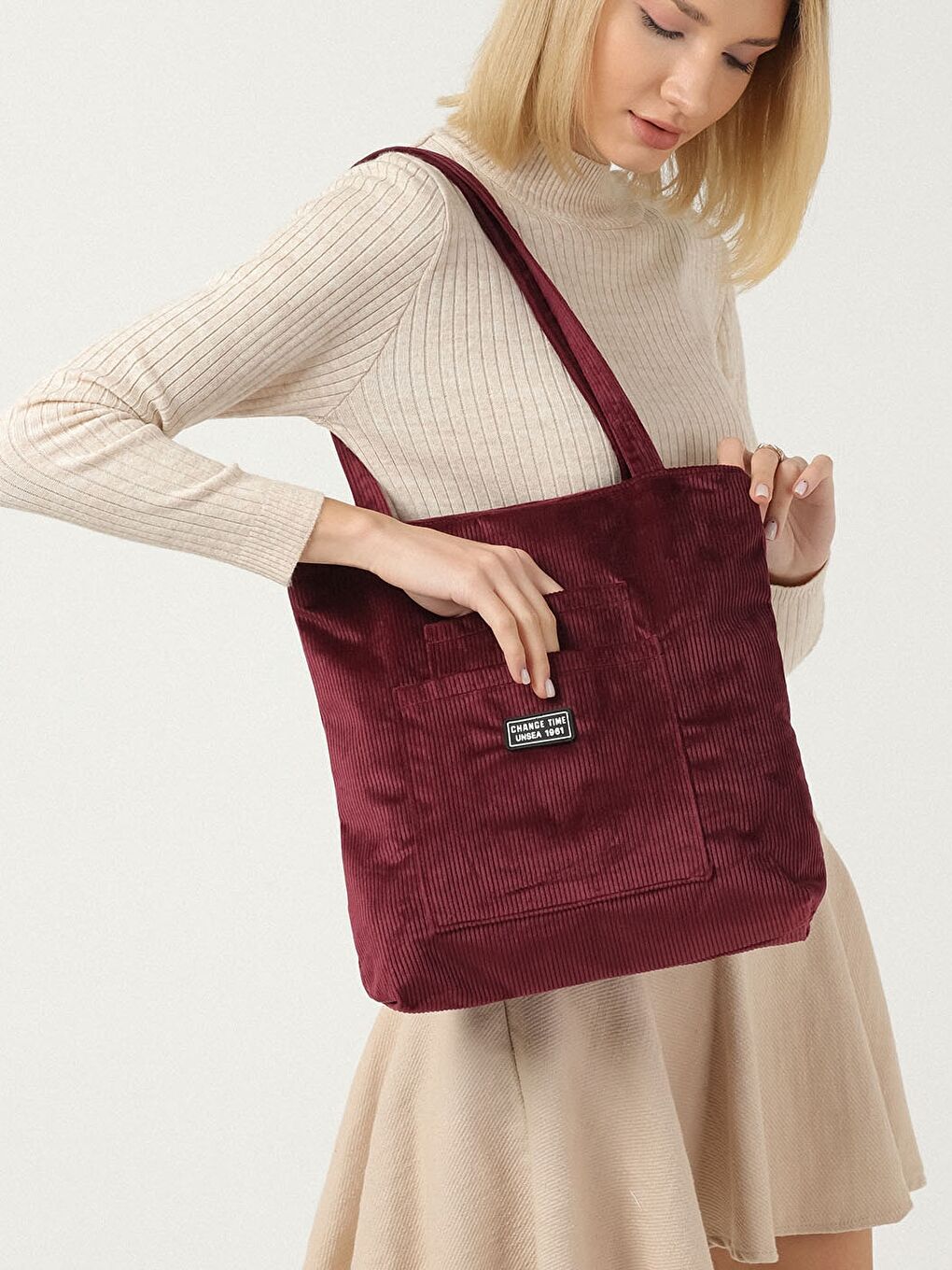 Bordo Kadife Kadın Omuz Çantası-5