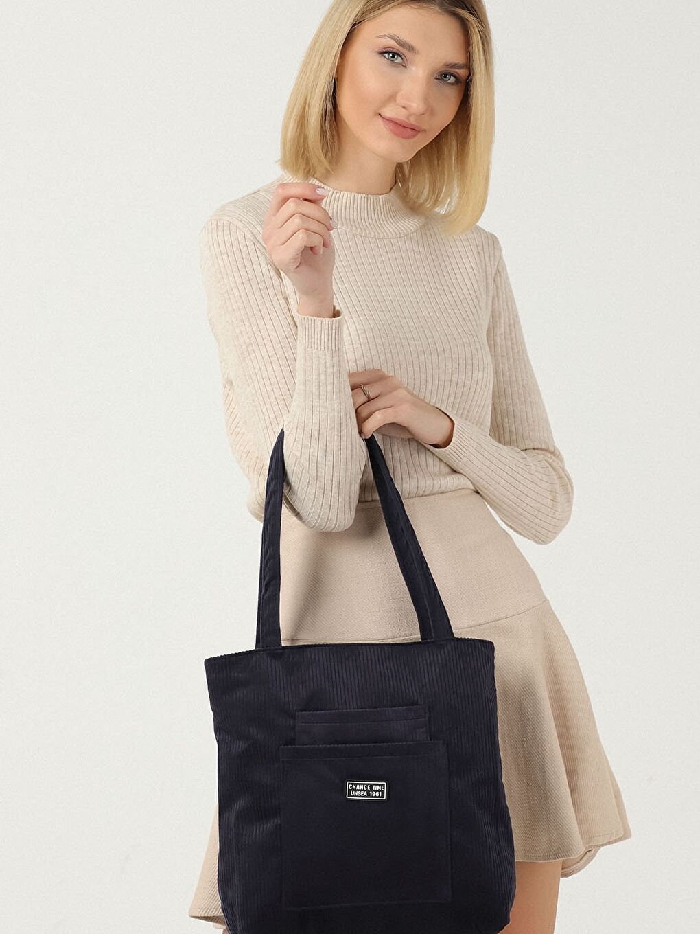 Lacivert Kadife Kadın Omuz Çantası-3