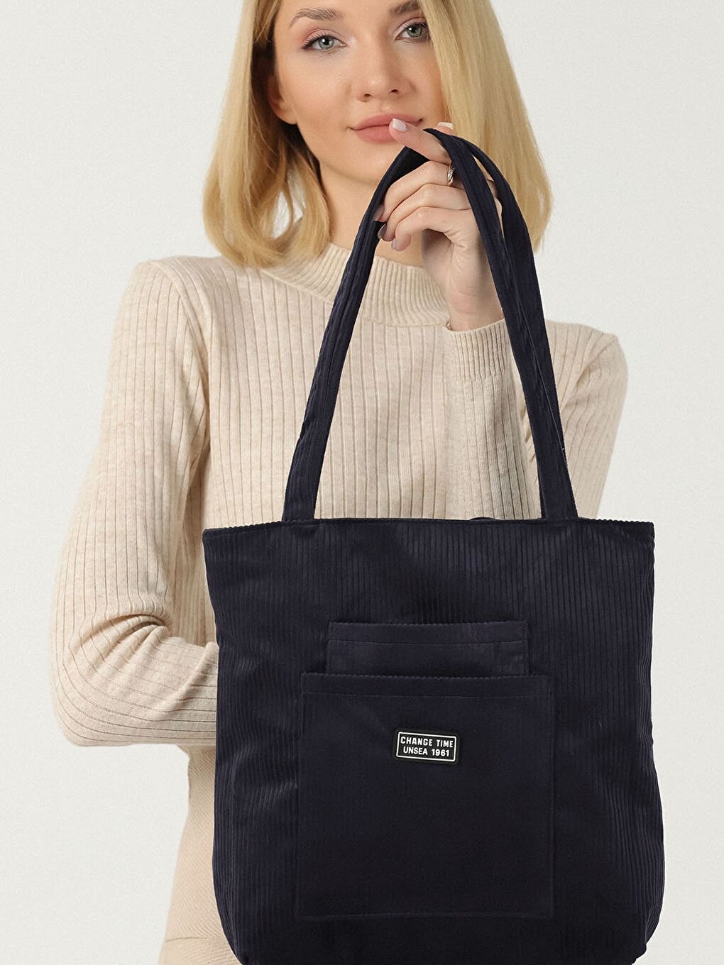 Lacivert Kadife Kadın Omuz Çantası-7