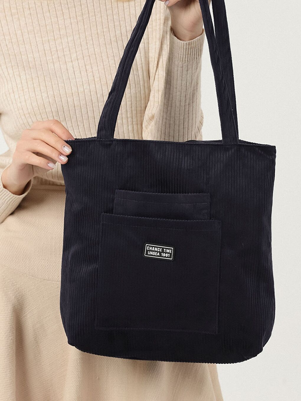 Lacivert Kadife Kadın Omuz Çantası-8