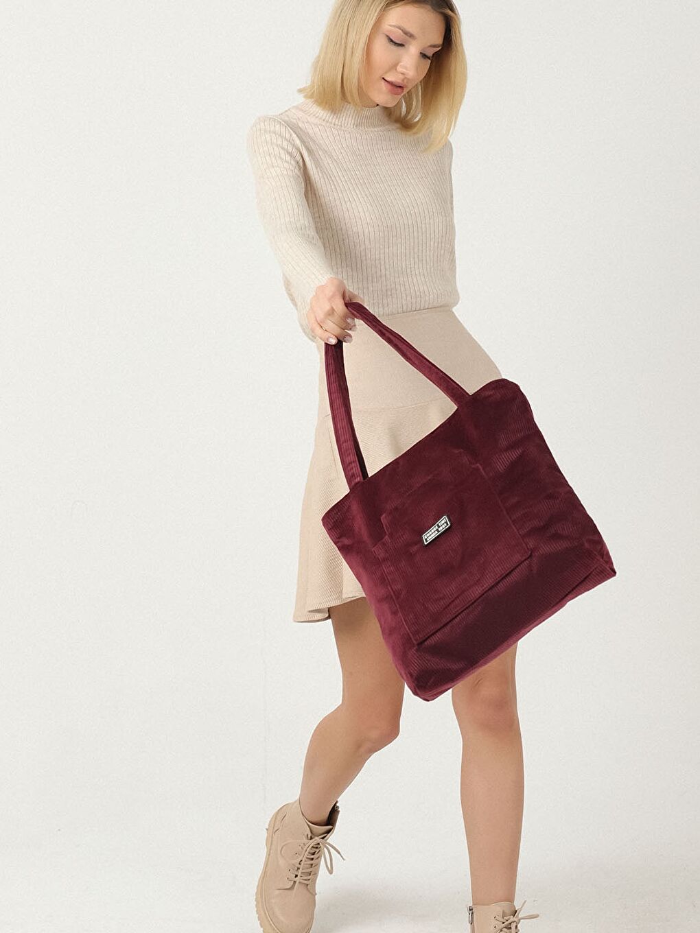 Bordo Kadife Kadın Omuz Çantası