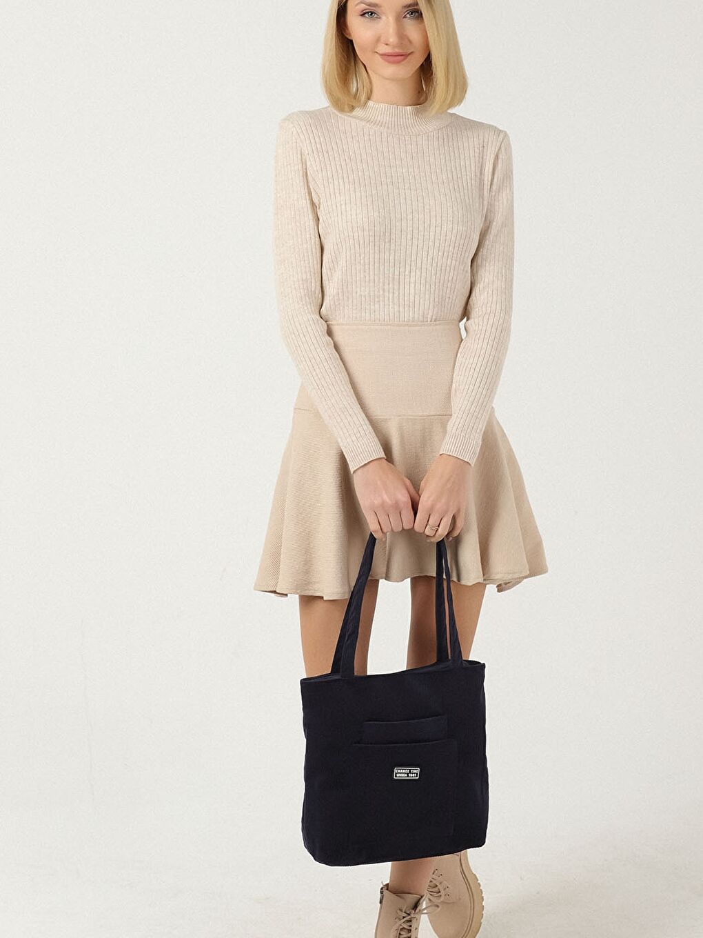 Lacivert Kadife Kadın Omuz Çantası