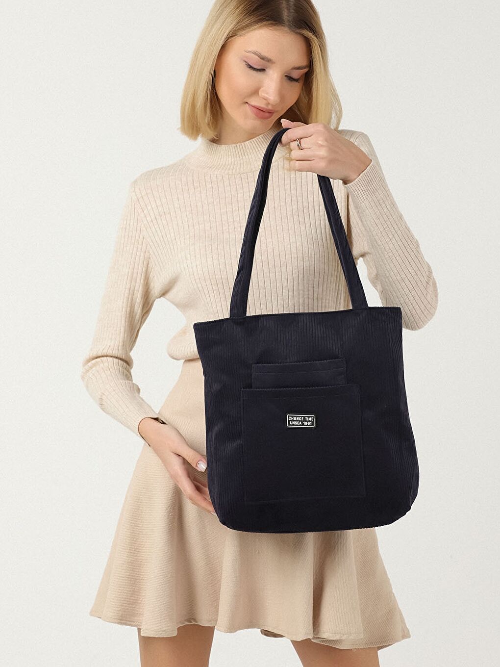 Lacivert Kadife Kadın Omuz Çantası-2