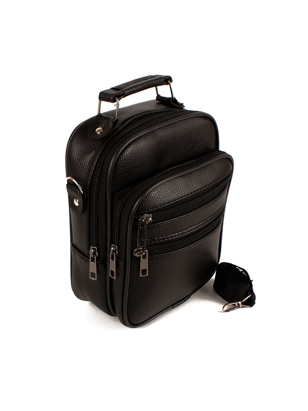 Siyah Deri Görünümlü Çok Bölmeli Erkek El Çantası