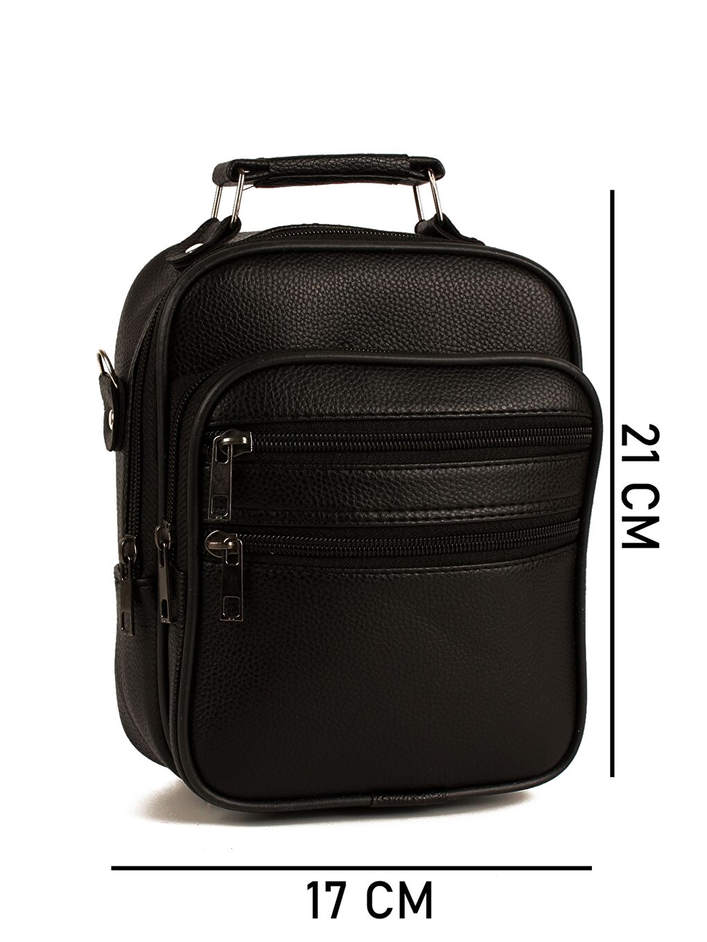 Siyah Deri Görünümlü Çok Bölmeli Erkek El Çantası-1