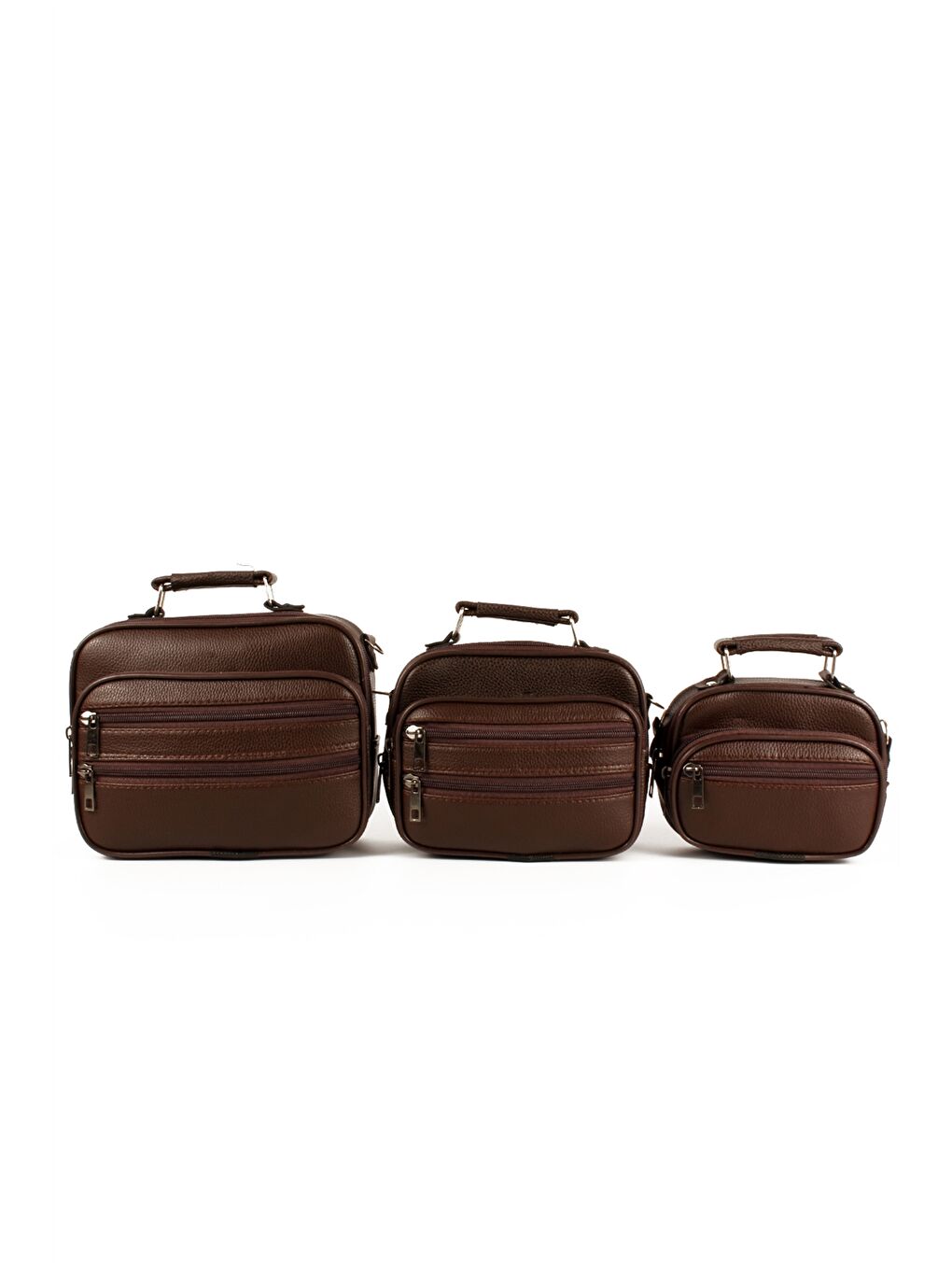 Kahverengi Deri Görünümlü Erkek El Çantası 3'lü-1