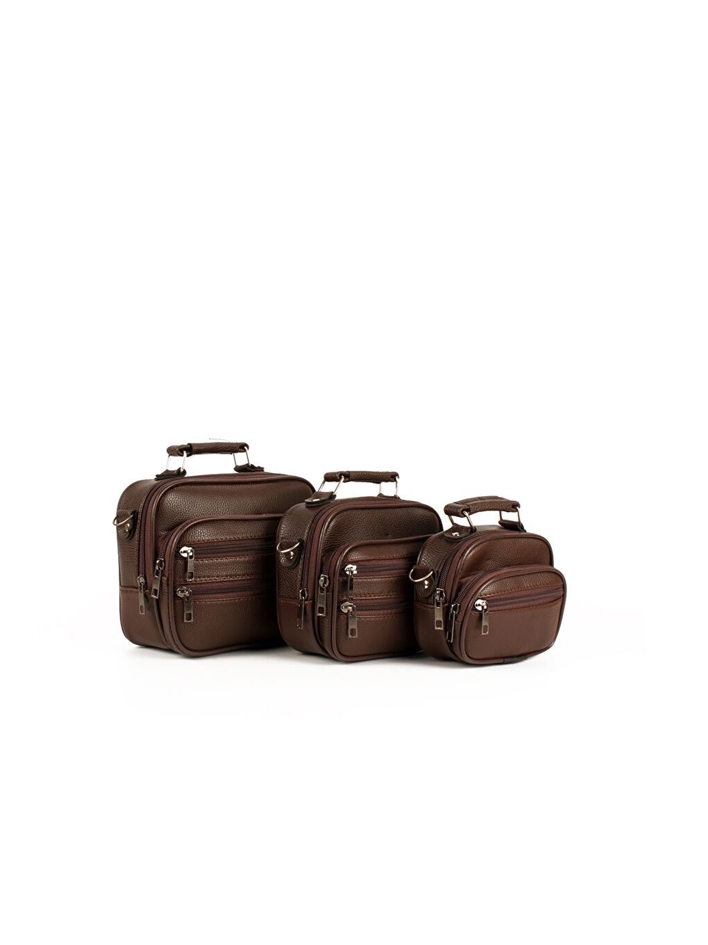 Kahverengi Deri Görünümlü Erkek El Çantası 3'lü-9