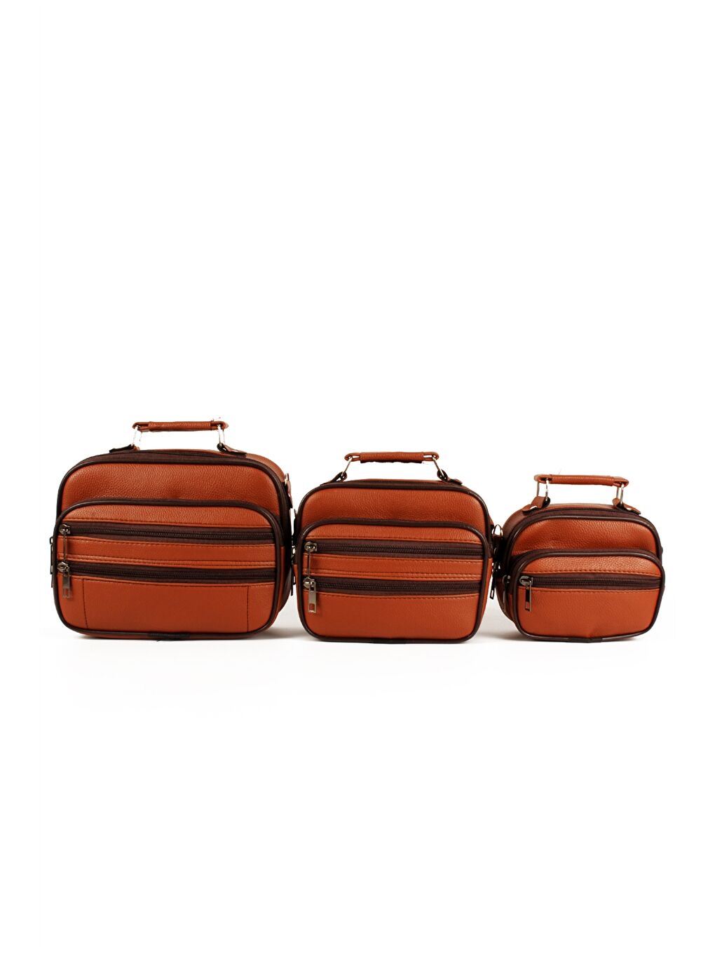 Kahverengi Deri Görünümlü Erkek El Çantası 3'lü-1