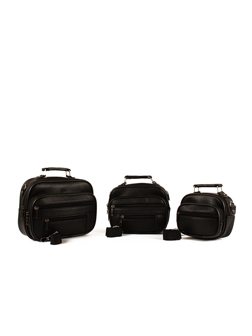 Siyah Deri Görünümlü Erkek El Çantası 3'lü