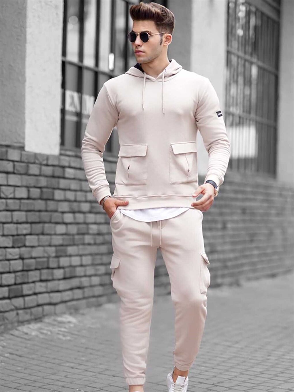 Bej Standart Kalıp Erkek Eşofman Takım