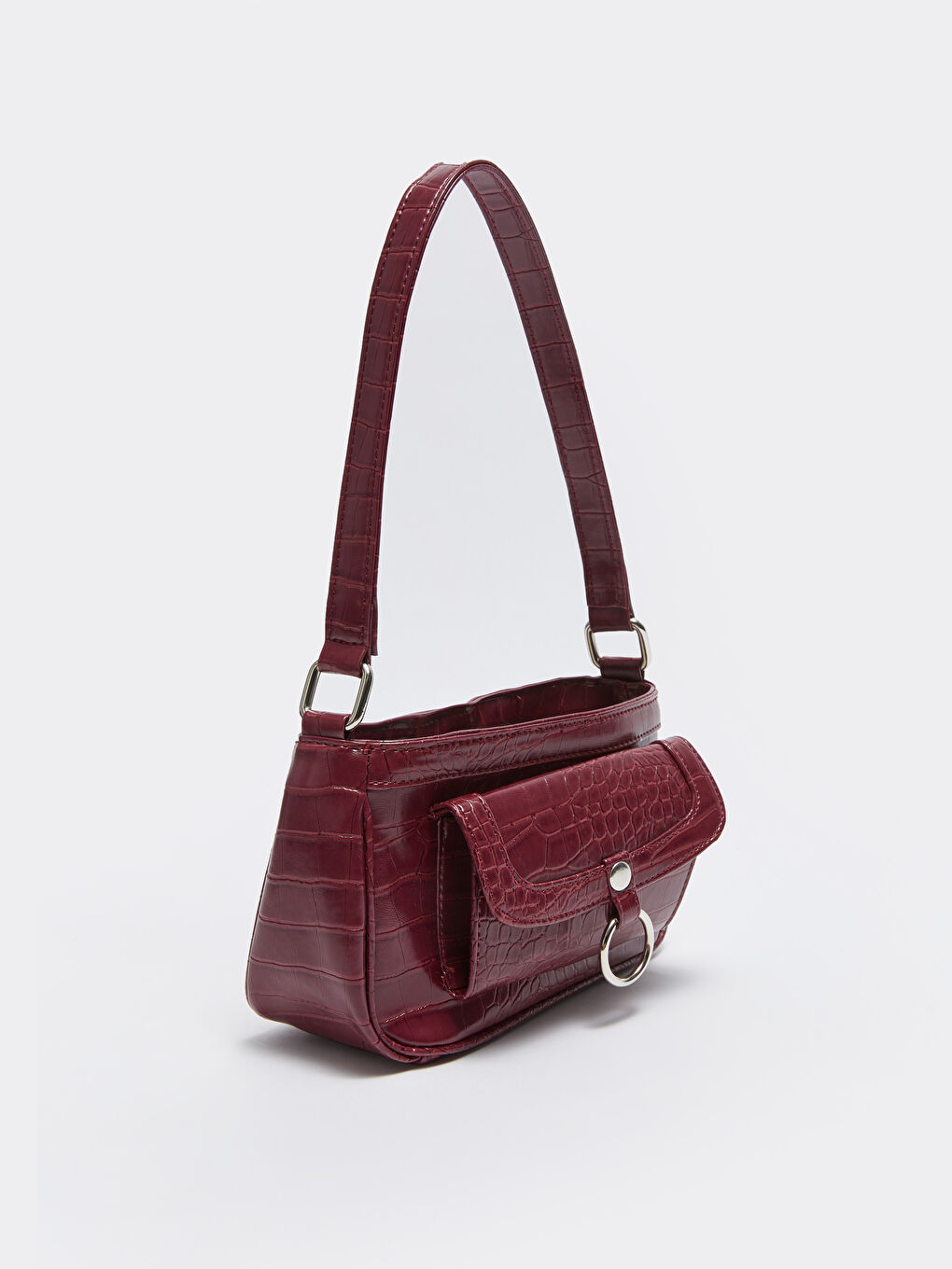 Bordo Deri Görünümlü Kadın Baget Çanta-3