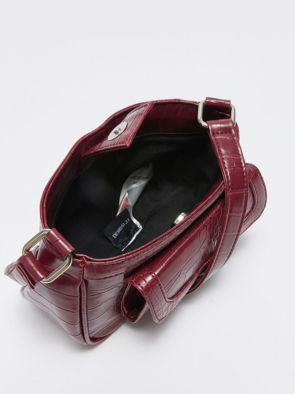 Bordo Deri Görünümlü Kadın Baget Çanta-4