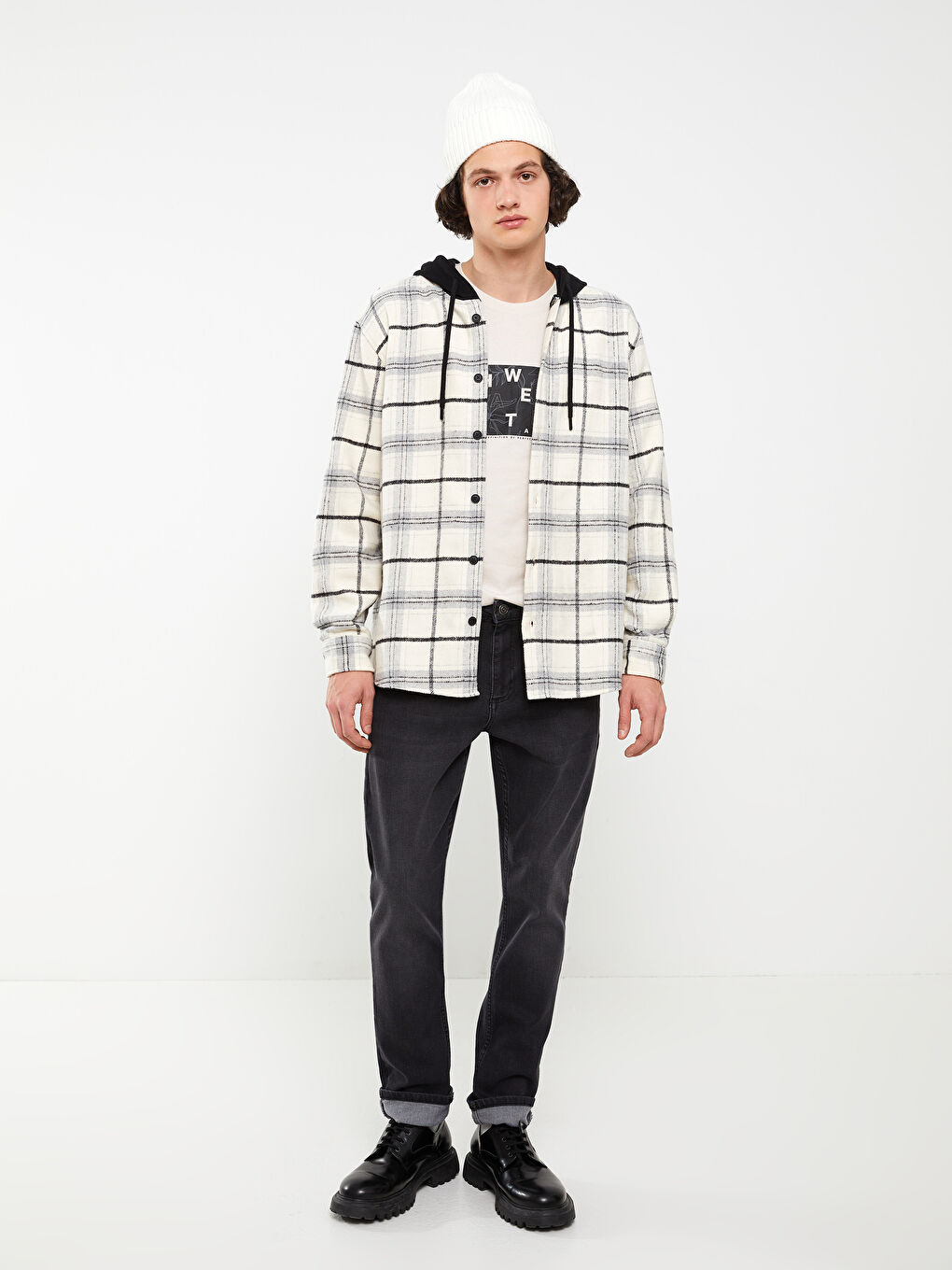 Siyah Regular Fit Uzun Kollu Ekose Erkek Oduncu Gömlek-2